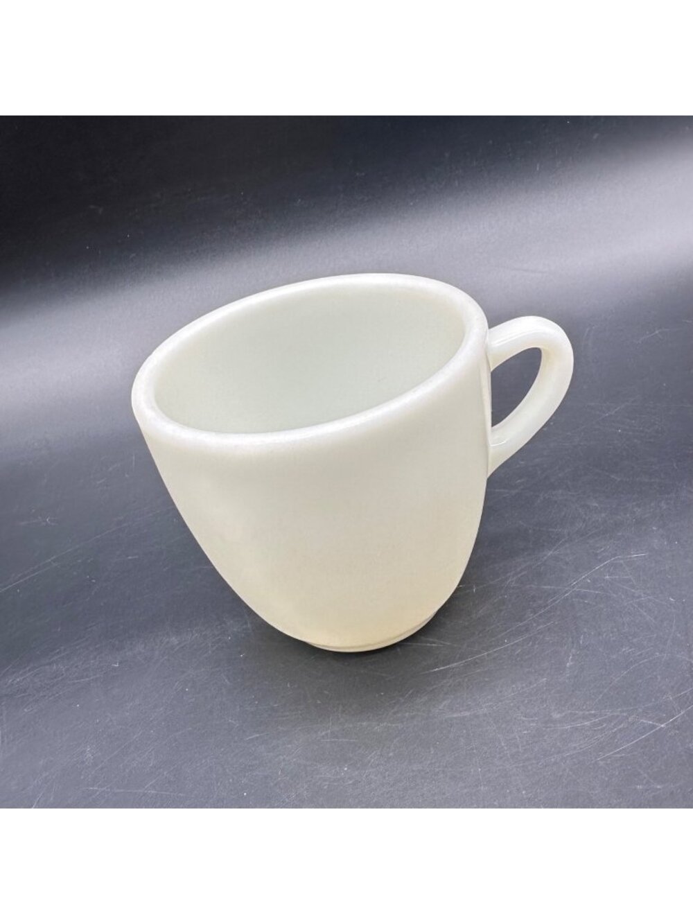 Vintage Corning Glass Mug Little Joe Gaffer USA White Milk Glass UV Glow Retro